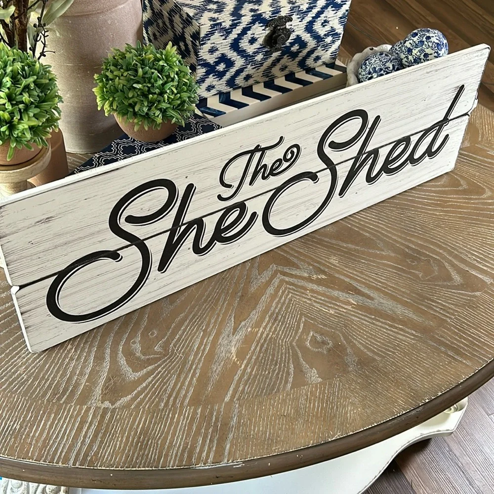NEW! Shabby Chic Cottage Farmhouse DISTRESSED Large The She Shed Wood WALL SIGN